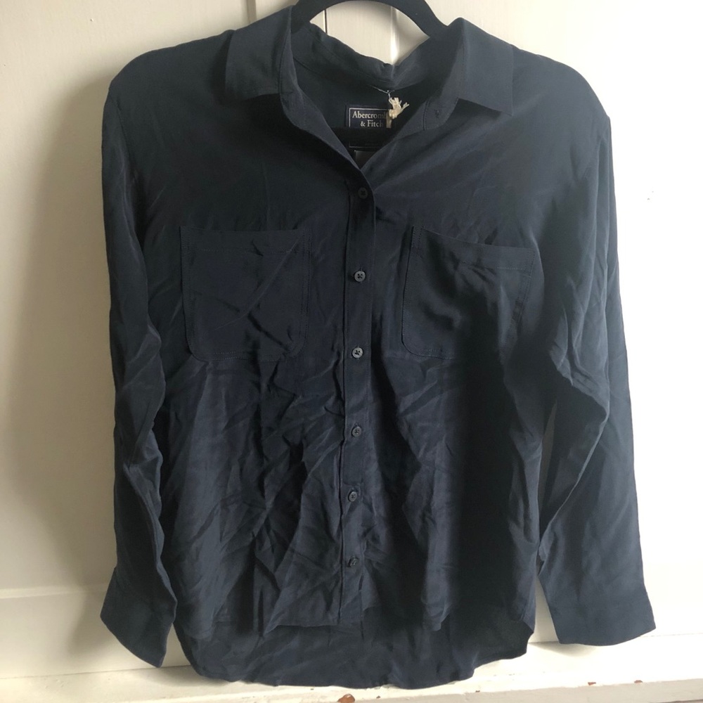 Abercrombie • Navy Silk Button-Up Top
